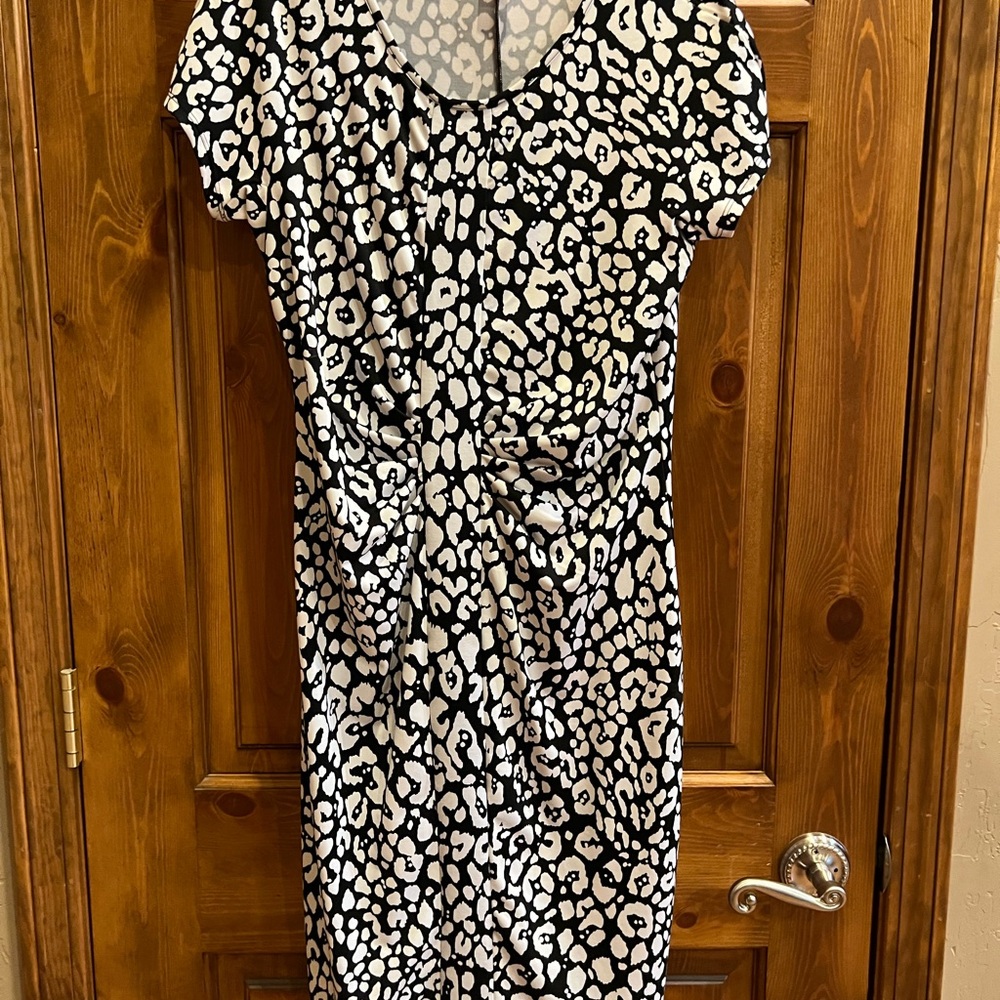 Peter Nygard Black and White Animal Print Midi Dress